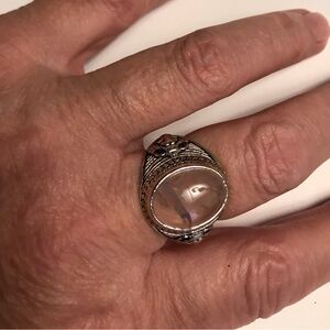 Rose Quartz Stamped 925 Sterling Silver Ring